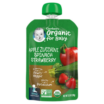 Gerber 2nd Foods Apple Zucchini Spinach Strawberry Organic Baby Food, 3.5 oz Pouch