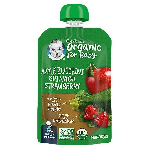 Gerber 2nd Foods Apple Zucchini Spinach Strawberry Organic Baby Food, 3.5 oz Pouch
