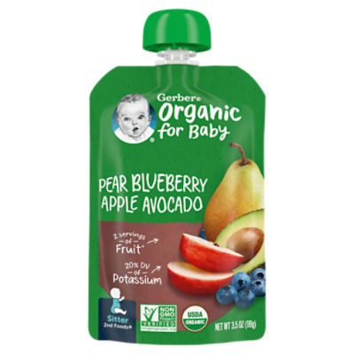 Gerber 2nd Foods Organic Pear Blueberry Apple Avocado Baby Food, 3.5 oz Pouch