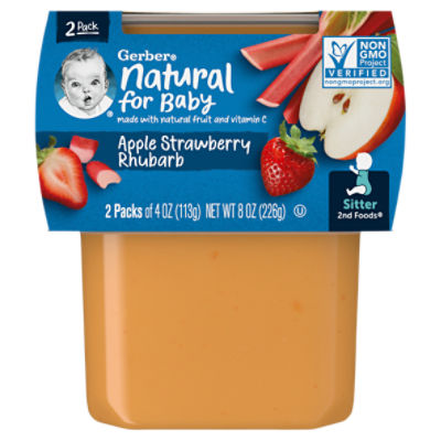 Gerber 2nd Foods Natural for Baby Apple Strawberry Rhubarb Baby Food, Sitter, 4 oz, 2 count