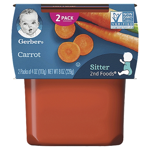 Gerber 2nd Foods Natural for Baby Carrot Baby Food, Sitter, 4 oz, 2 count
The Goodness Inside:
1 1/4 carrots in each tub
These carrots were grown using our Clean Field Farming™ practices