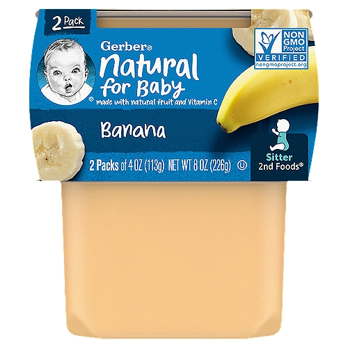 Gerber 2nd Foods Banana Baby Food, Sitter, 4 oz, 2 count
The Goodness Inside: ₃/₄ Banana in each tub
These bananas were grown using our Clean Field Farming™ practices
