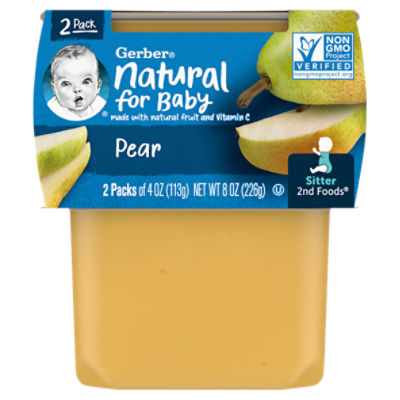 Gerber 2nd Foods Natural for Baby Pear Baby Food, Sitter, 4 oz, 2 count, 8 Ounce