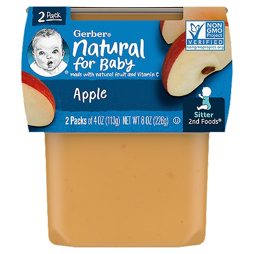 Gerber 2nd Foods Baby Apple Baby Food, Sitter, 4 oz, 2 count
The goodness inside:
2/3 apple in each tub

These apples were grown using our Clean Field Farming™ practices.