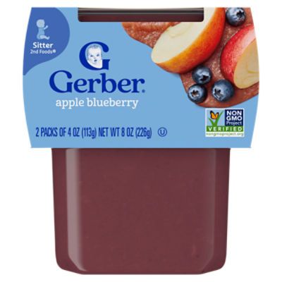 Gerber 2nd Foods Apple Blueberry Baby Food, Sitter, 4 oz, 2 count