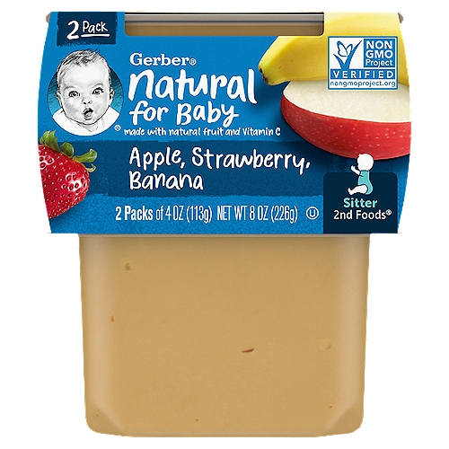 Gerber 2nd Foods Apple, Strawberry, Banana Baby Food, Sitter, 4 oz, 2 count
The Goodness Inside:
1/2 apple
1 strawberry
1/10 banana
in each tub

These apples in our baby food are picked from trees, never from the gorund