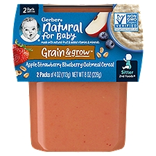 (Pack of 2) Gerber 2nd Foods Apple Strawberry Blueberry With Mixed Cereal Baby Food, 4 oz Tubs, 8 Ounce