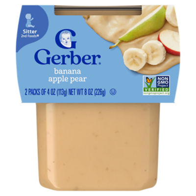 Gerber 2nd Foods Banana Apple Pear Baby Food, Sitter, 4 oz, 2 count, 8 Ounce