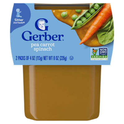 Gerber 2nd Foods Veggie Power Pea Carrot Spinach Baby Food, Sitter, 4