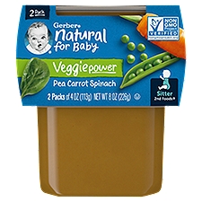 Gerber 2nd Foods Veggie Power Pea Carrot Spinach Baby Food, Sitter, 4 oz, 2 count