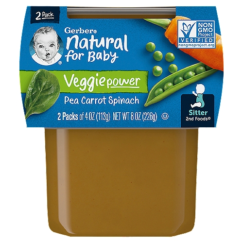 Gerber 2nd Foods Veggie Power Pea Carrot Spinach Baby Food, Sitter, 4 oz, 2 count