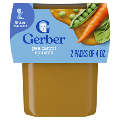 Gerber 2nd Foods Pea Carrot Spinach Baby Food, Sitter, 4 oz, 2 count