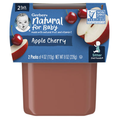 Gerber 2nd Foods Apple Cherry Baby Food, Sitter, 4 oz, 2 count