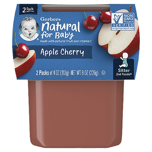 Gerber 2nd Foods Apple Cherry Baby Food, Sitter, 4 oz, 2 count