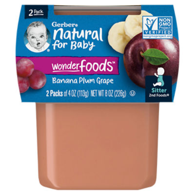 Gerber 2nd Foods Wonderfoods Banana Plum Grape Baby Food, Sitter, 4 oz, 8 count, 8 Ounce