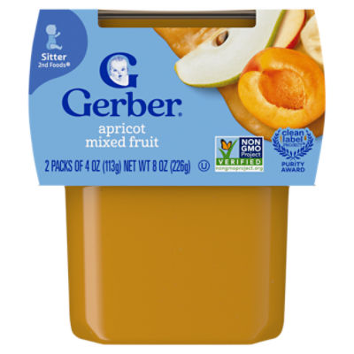 Gerber 2nd Food Natural for Baby Apricot Mixed Fruit Baby Food, Sitter