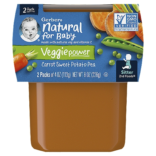 Gerber 2nd Foods Carrot Sweet Potato Pea Baby Food, Sitter, 4 oz, 2 count
