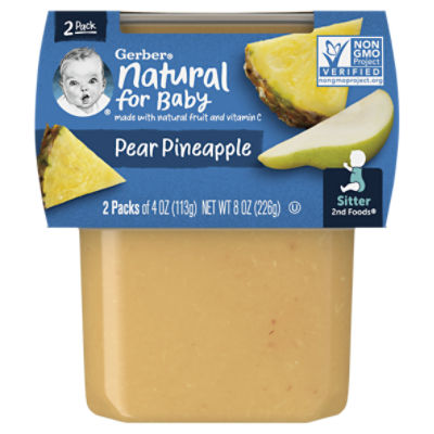 Gerber 2nd Foods Natural for Baby Pear Pineapple Baby Food, Sitter, 4 oz, 2 count