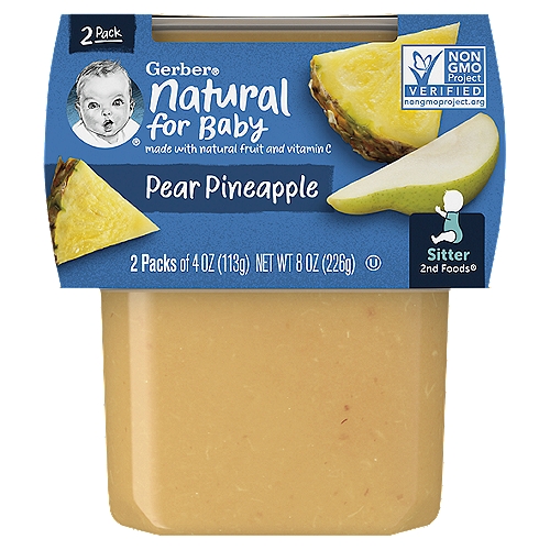Gerber 2nd Foods Natural for Baby Pear Pineapple Baby Food, Sitter, 4 oz, 2 count
3/5 pear
2 1/2 tsp pineapple
In each tub