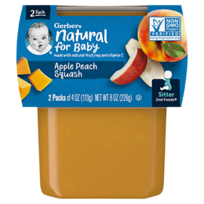 Gerber 2nd Foods Natural for Baby Apple Peach Squash Baby Food, Sitter, 4 oz, 2 count, 8 Ounce