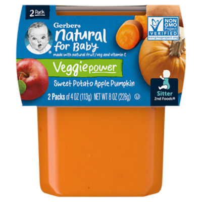 Gerber 2nd Foods Natural for Baby Sweet Potato Apple Pumpkin Baby Food, Sitter, 4 oz, 2 count, 2 Each