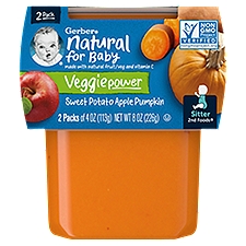 Gerber 2nd Foods Natural for Baby Sweet Potato Apple Pumpkin Baby Food, Sitter, 4 oz, 2 count