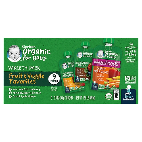 Gerber 2nd Foods Fruit & Veggie Favorites Baby Food Variety Pack, Sitter, 3.5 oz, 9 count