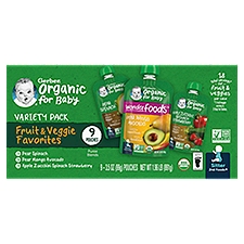 Gerber 2nd Foods Organic Fruit & Veggie Favorites Baby Food Variety Pack, Sitter, 3.5 oz, 9 count
