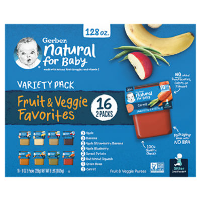 Gerber 2nd Foods Fruit & Veggie Favorites Baby Food Variety Pack, Sitter, 8 oz, 16 count, 4 Ounce