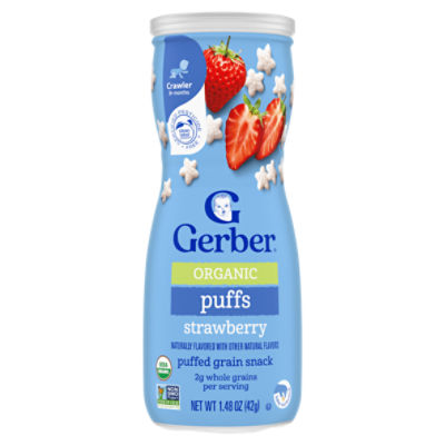 Gerber Organic Puffs Strawberry Puffed Grain Snack Baby Food, Crawler 8+ months, 1.48 oz