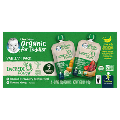 Gerber IncrediPouch Baby Food Variety Pack, Toddler, 12+ Months, 3.17