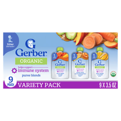Gerber 2nd Foods Organic Puree Blends Baby Food Variety Pack, Sitter, 3.5 oz, 9 count