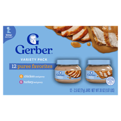 Gerber Puree Favorites Chicken and Gravy & Turkey and Gravy Baby Food