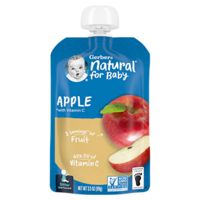 Gerber Natural for Baby Apple Baby Food, Sitter 2nd Foods, 3.5 oz