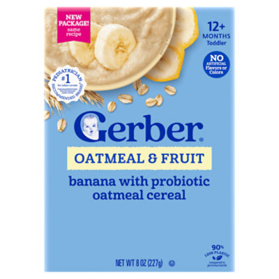 Gerber Oatmeal & Fruit Banana with Probiotic Cereal Baby Food, 12+ Months Toddler, 8 oz