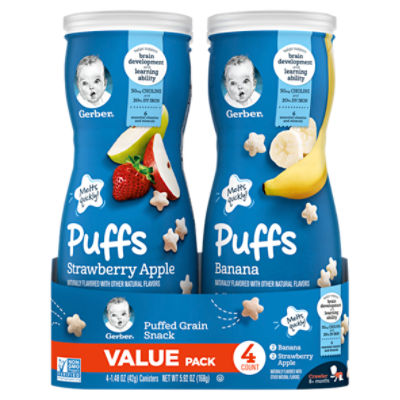 Pack Of 4 Gerber Puffs Banana And Apple Strawberry Cereal Snacks