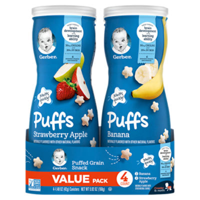 Gerber Baby Snacks Puffs Variety Pack, Banana & Strawberry Apple, 1.48  Ounce - 2 count of four packs, Package may vary, 1.48 Ounce (Pack of 8)