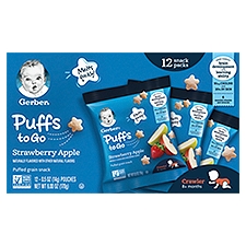 Gerber Puffs to Go Puffed Grain Snack, Strawberry Apple, 0.5 oz. Pouch (12 Count)