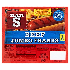 Bar-S Beef Jumbo Franks, 8 count, 16 oz, 454 Gram
