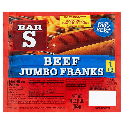 Bar-S Beef Jumbo Franks, 8 count, 16 oz