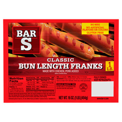Bar-S Classic Bun Length Franks, 8 count, 16 oz