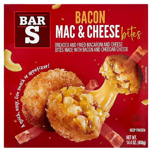 Bar S Bacon Mac & Cheese Bites, 14.4 oz
Breaded and Fried Macaroni and Cheese Bites Made with Bacon and Cheddar Cheese