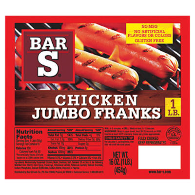 BarS Chicken Jumbo Franks, 8 count, 16 oz