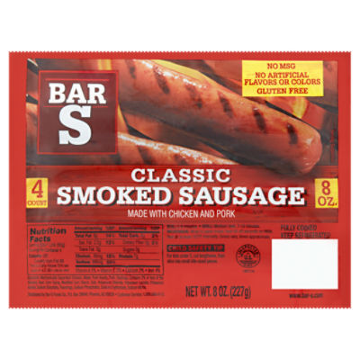 Bar S Classic Smoked Sausage, 4 count, 8 oz