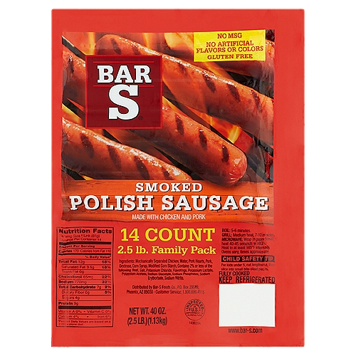 Bar S Smoked Polish Sausage Family Pack, 14 count, 40 oz