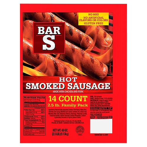 Bar-S Hot Smoked Sausage Family Pack, 14 count, 40 oz