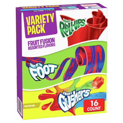 Fruit Roll-Ups, Fruit by the Foot, Fruit Gushers Fruit Fusion Snacks Variety Pack, 16 count, 10.2 oz