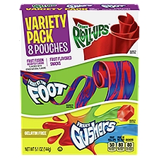 Fruit Roll-Ups, Fruit by the Foot, Fruit Gushers Fruit Flavored Snacks Variety Pack, 8 count, 5.1 oz, 5.1 Ounce