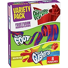 Fruit Roll-Ups, Fruit by the Foot, Fruit Gushers Fruit Flavored Snacks Variety Pack, 8 count, 5.1 oz