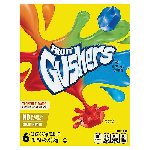 FRUIT Gushers Tropical Flavors Fruit Flavored Snacks, 0.8 oz, 6 count